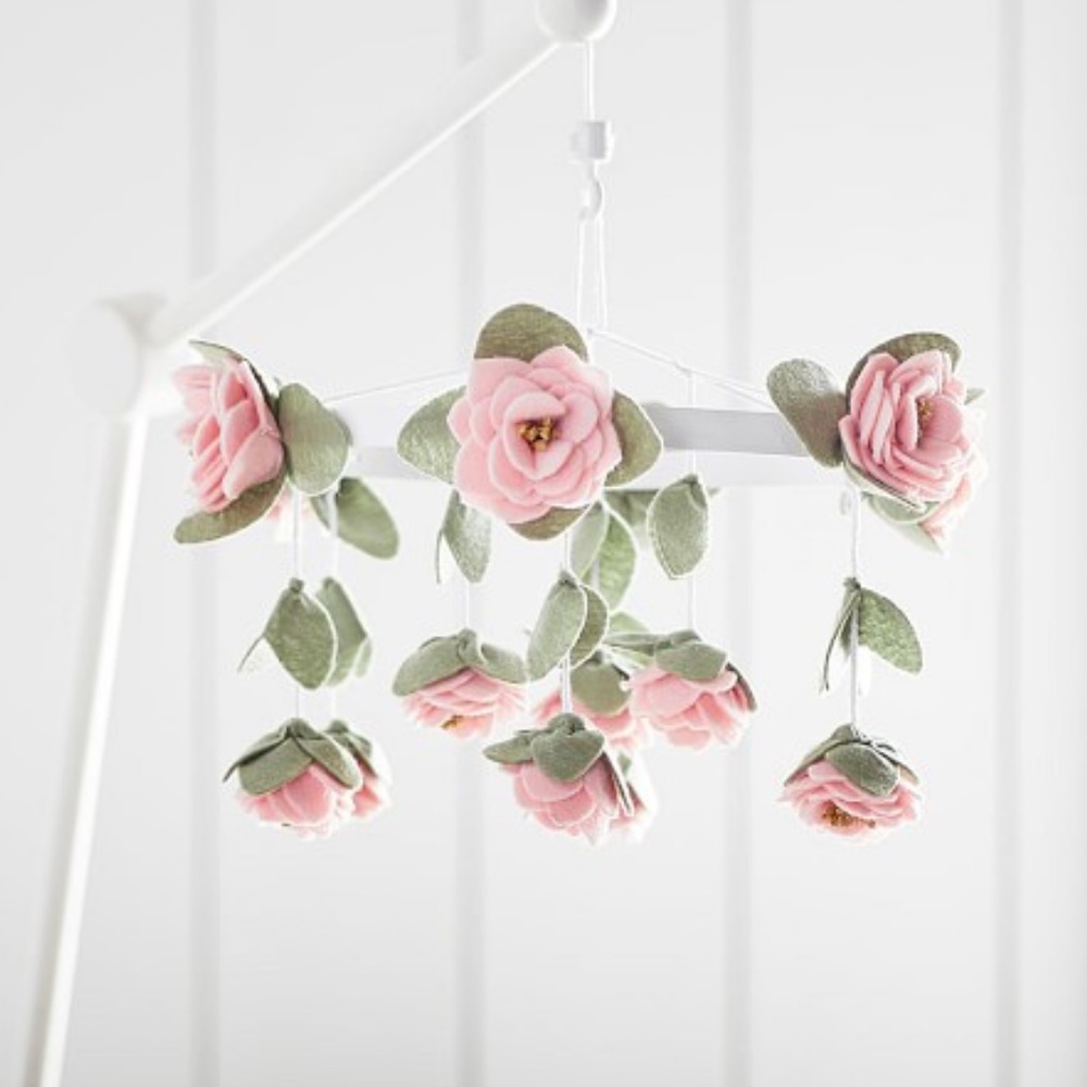 Felted Pink Roses Musical Crib Mobile